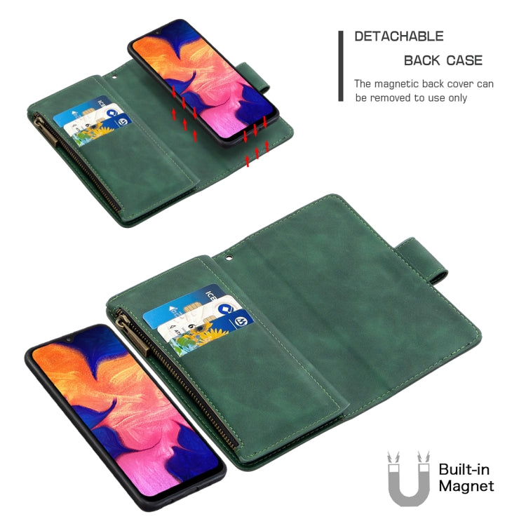 For Samsung Galaxy A10 / M10 Skin Feel Detachable Magnetic Zipper Horizontal Flip PU Leather Case with Multi-Card Slots & Holder & Wallet & Photo Frame & Lanyard