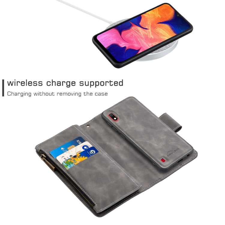 For Samsung Galaxy A10 / M10 Skin Feel Detachable Magnetic Zipper Horizontal Flip PU Leather Case with Multi-Card Slots & Holder & Wallet & Photo Frame & Lanyard