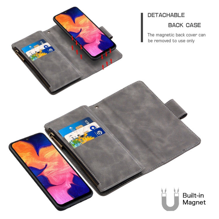 For Samsung Galaxy A10 / M10 Skin Feel Detachable Magnetic Zipper Horizontal Flip PU Leather Case with Multi-Card Slots & Holder & Wallet & Photo Frame & Lanyard