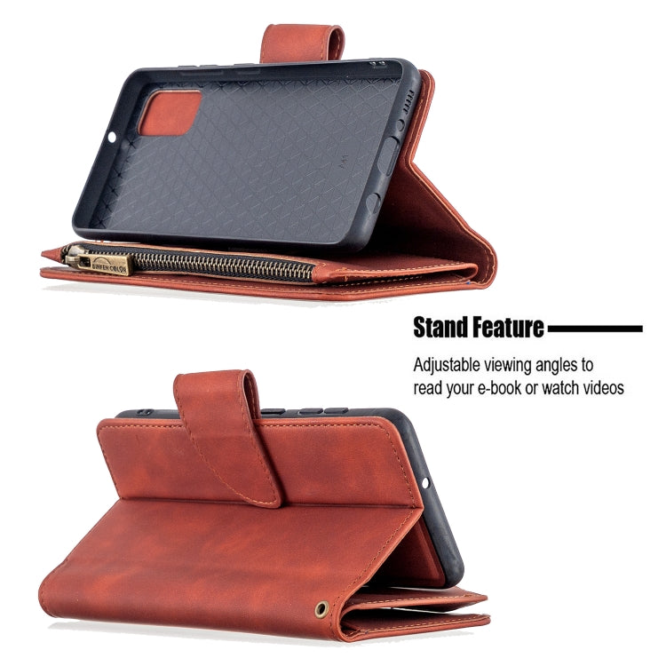 For Samsung Galaxy A41 Skin Feel Detachable Magnetic Zipper Horizontal Flip PU Leather Case with Multi-Card Slots & Holder & Wallet & Photo Frame & Lanyard