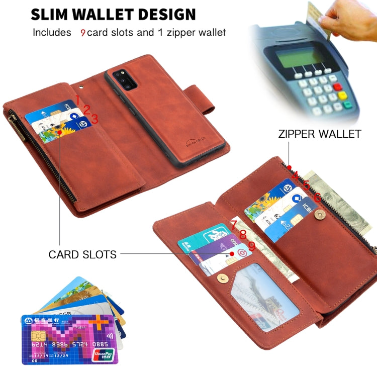 For Samsung Galaxy A41 Skin Feel Detachable Magnetic Zipper Horizontal Flip PU Leather Case with Multi-Card Slots & Holder & Wallet & Photo Frame & Lanyard