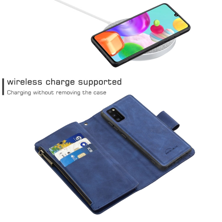 For Samsung Galaxy A41 Skin Feel Detachable Magnetic Zipper Horizontal Flip PU Leather Case with Multi-Card Slots & Holder & Wallet & Photo Frame & Lanyard