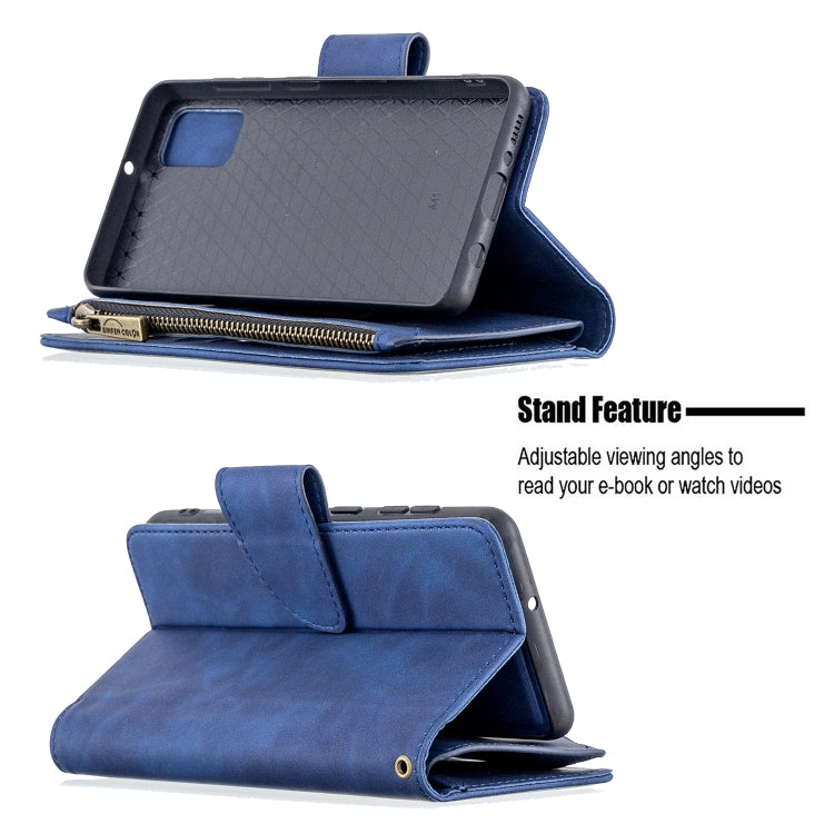 For Samsung Galaxy A41 Skin Feel Detachable Magnetic Zipper Horizontal Flip PU Leather Case with Multi-Card Slots & Holder & Wallet & Photo Frame & Lanyard