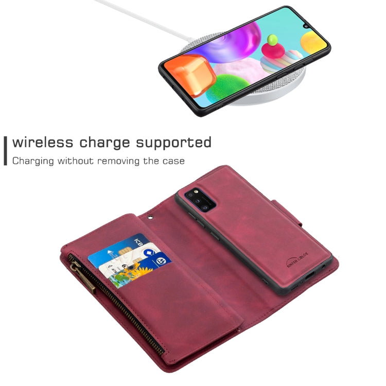 For Samsung Galaxy A41 Skin Feel Detachable Magnetic Zipper Horizontal Flip PU Leather Case with Multi-Card Slots & Holder & Wallet & Photo Frame & Lanyard