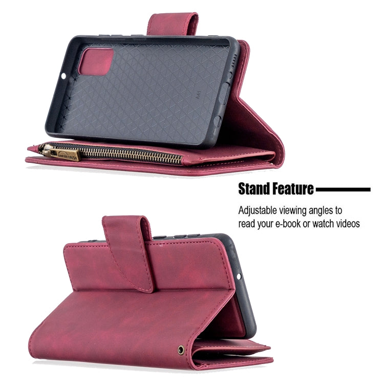 For Samsung Galaxy A41 Skin Feel Detachable Magnetic Zipper Horizontal Flip PU Leather Case with Multi-Card Slots & Holder & Wallet & Photo Frame & Lanyard