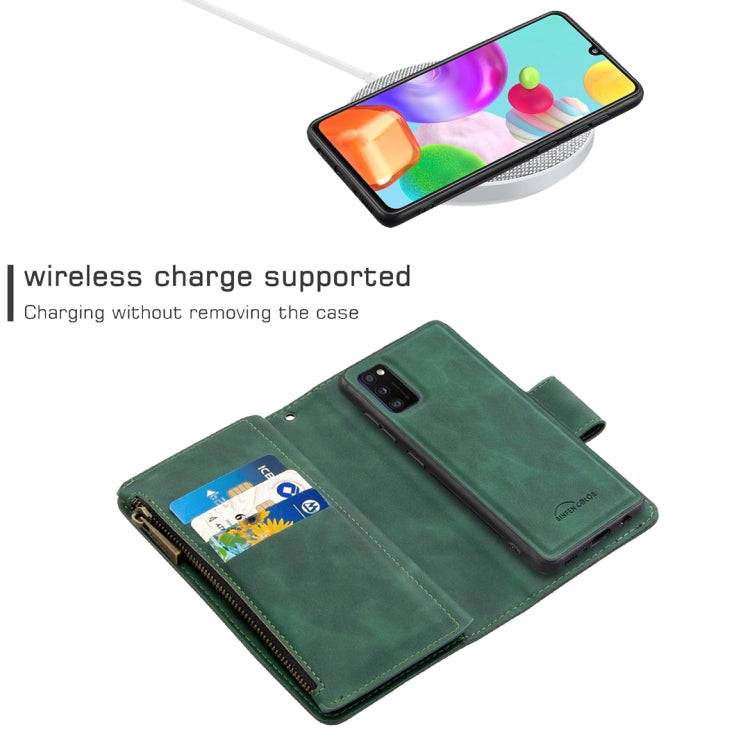 For Samsung Galaxy A41 Skin Feel Detachable Magnetic Zipper Horizontal Flip PU Leather Case with Multi-Card Slots & Holder & Wallet & Photo Frame & Lanyard