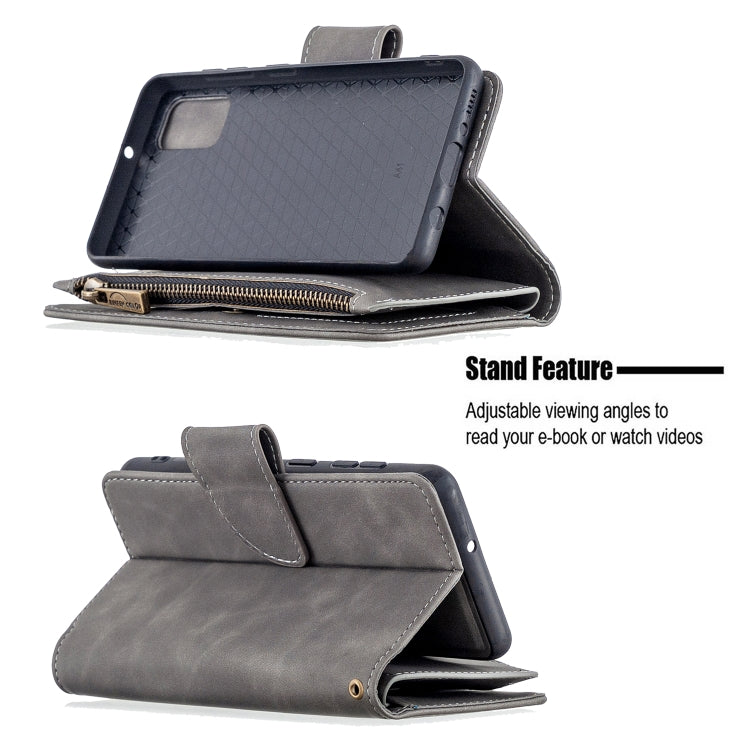 For Samsung Galaxy A41 Skin Feel Detachable Magnetic Zipper Horizontal Flip PU Leather Case with Multi-Card Slots & Holder & Wallet & Photo Frame & Lanyard