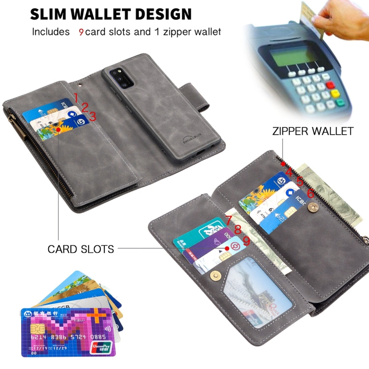 For Samsung Galaxy A41 Skin Feel Detachable Magnetic Zipper Horizontal Flip PU Leather Case with Multi-Card Slots & Holder & Wallet & Photo Frame & Lanyard