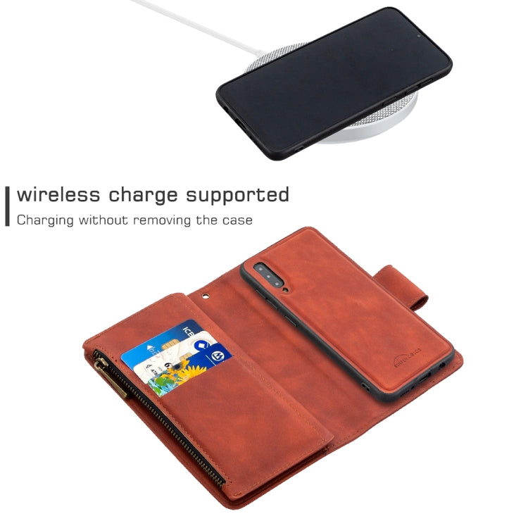 For Samsung Galaxy A50 / A30s / A50s Skin Feel Detachable Magnetic Zipper Horizontal Flip PU Leather Case with Multi-Card Slots & Holder & Wallet & Photo Frame & Lanyard