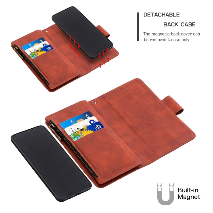 For Samsung Galaxy A50 / A30s / A50s Skin Feel Detachable Magnetic Zipper Horizontal Flip PU Leather Case with Multi-Card Slots & Holder & Wallet & Photo Frame & Lanyard
