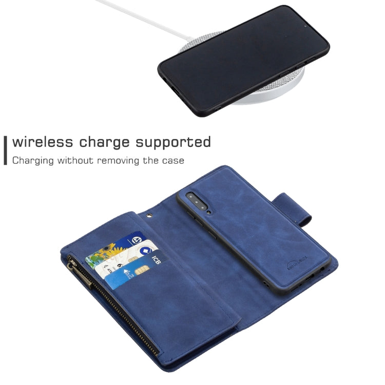For Samsung Galaxy A50 / A30s / A50s Skin Feel Detachable Magnetic Zipper Horizontal Flip PU Leather Case with Multi-Card Slots & Holder & Wallet & Photo Frame & Lanyard