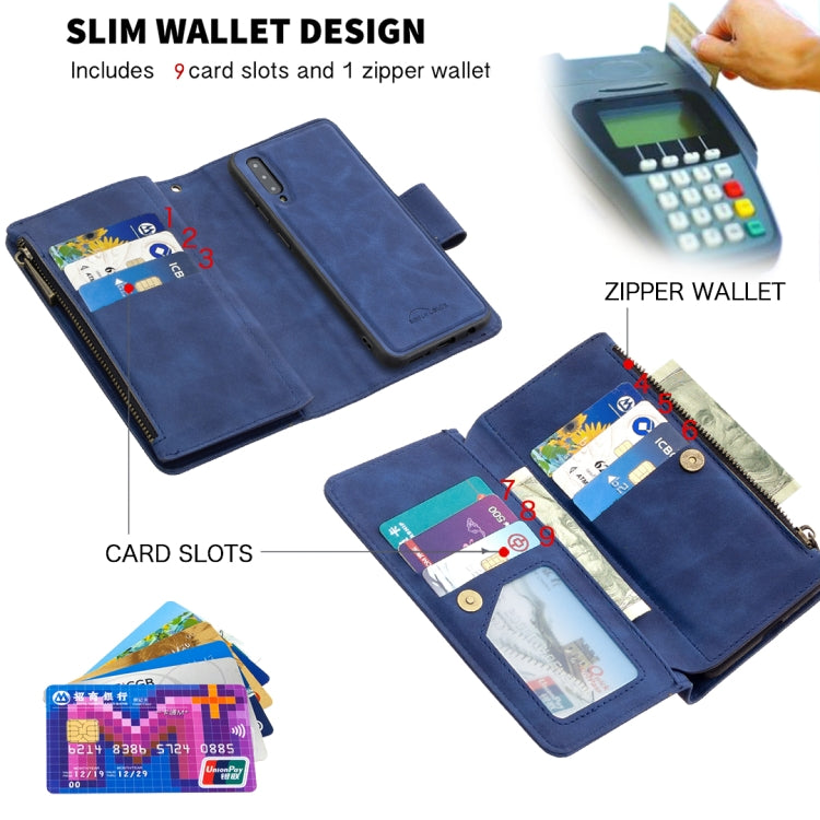 For Samsung Galaxy A50 / A30s / A50s Skin Feel Detachable Magnetic Zipper Horizontal Flip PU Leather Case with Multi-Card Slots & Holder & Wallet & Photo Frame & Lanyard