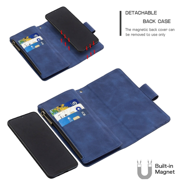 For Samsung Galaxy A50 / A30s / A50s Skin Feel Detachable Magnetic Zipper Horizontal Flip PU Leather Case with Multi-Card Slots & Holder & Wallet & Photo Frame & Lanyard