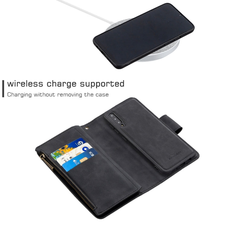 For Samsung Galaxy A50 / A30s / A50s Skin Feel Detachable Magnetic Zipper Horizontal Flip PU Leather Case with Multi-Card Slots & Holder & Wallet & Photo Frame & Lanyard