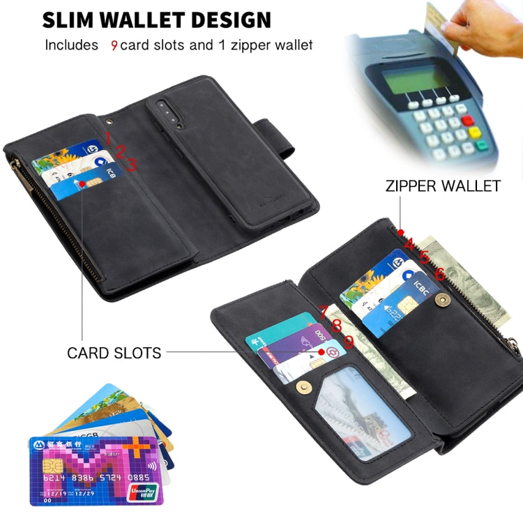 For Samsung Galaxy A50 / A30s / A50s Skin Feel Detachable Magnetic Zipper Horizontal Flip PU Leather Case with Multi-Card Slots & Holder & Wallet & Photo Frame & Lanyard