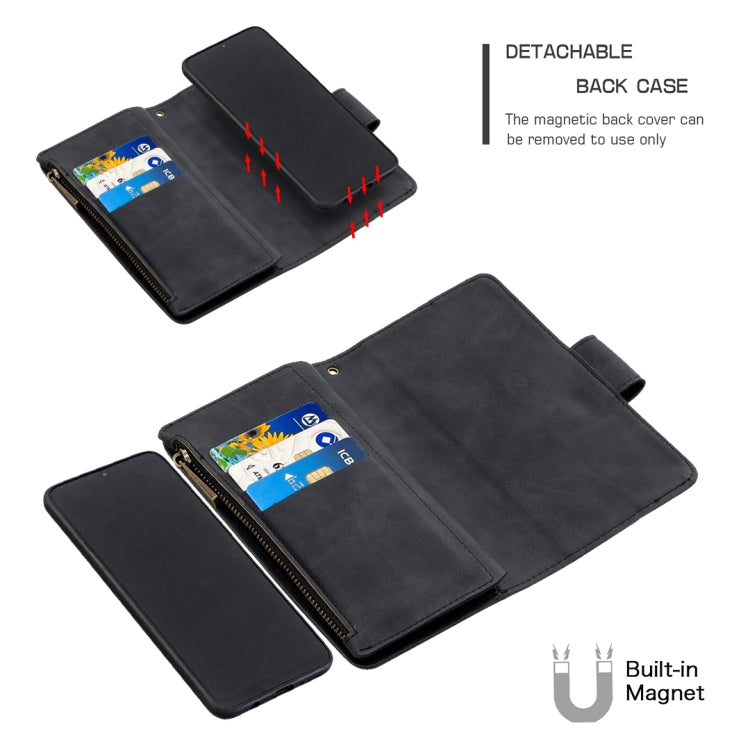For Samsung Galaxy A50 / A30s / A50s Skin Feel Detachable Magnetic Zipper Horizontal Flip PU Leather Case with Multi-Card Slots & Holder & Wallet & Photo Frame & Lanyard