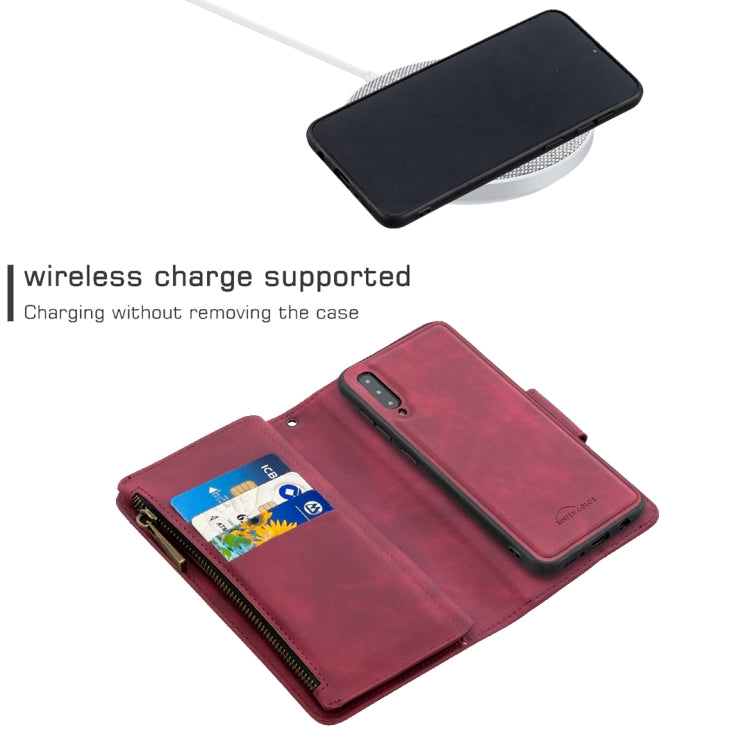 For Samsung Galaxy A50 / A30s / A50s Skin Feel Detachable Magnetic Zipper Horizontal Flip PU Leather Case with Multi-Card Slots & Holder & Wallet & Photo Frame & Lanyard