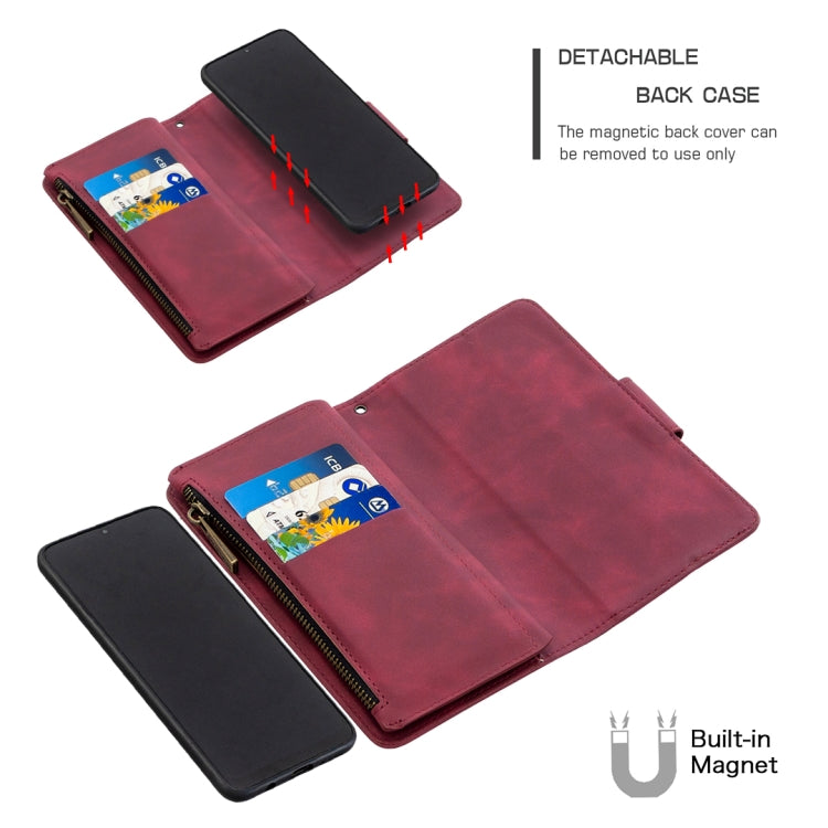 For Samsung Galaxy A50 / A30s / A50s Skin Feel Detachable Magnetic Zipper Horizontal Flip PU Leather Case with Multi-Card Slots & Holder & Wallet & Photo Frame & Lanyard