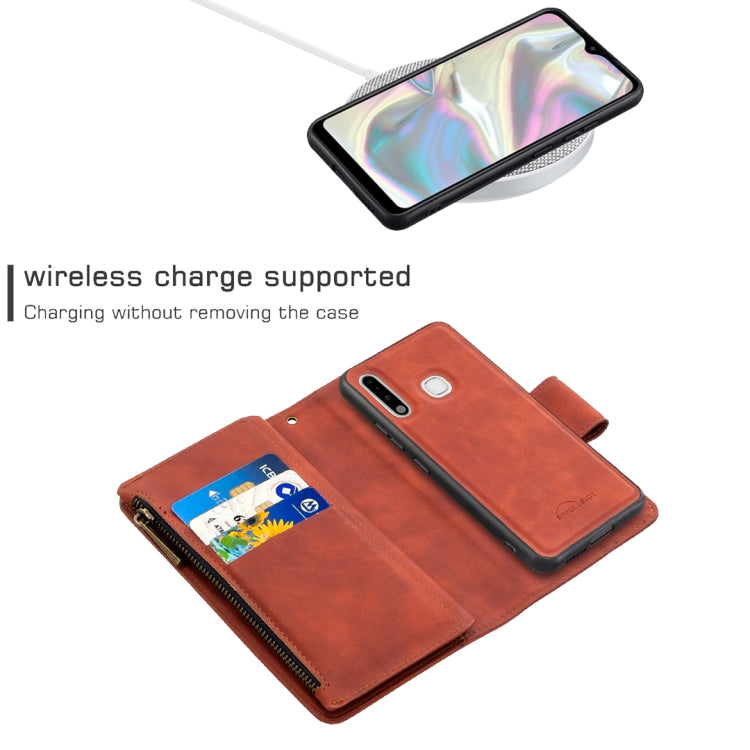For Samsung Galaxy A70e Skin Feel Detachable Magnetic Zipper Horizontal Flip PU Leather Case with Multi-Card Slots & Holder & Wallet & Photo Frame & Lanyard