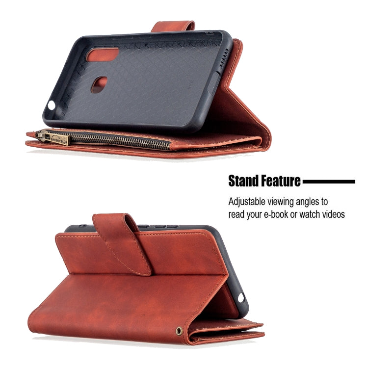 For Samsung Galaxy A70e Skin Feel Detachable Magnetic Zipper Horizontal Flip PU Leather Case with Multi-Card Slots & Holder & Wallet & Photo Frame & Lanyard