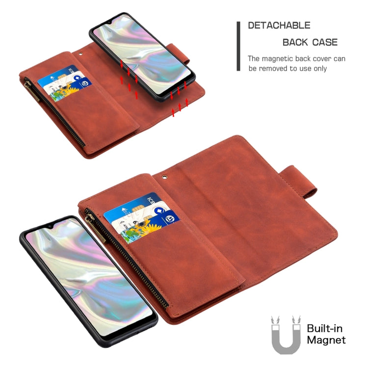 For Samsung Galaxy A70e Skin Feel Detachable Magnetic Zipper Horizontal Flip PU Leather Case with Multi-Card Slots & Holder & Wallet & Photo Frame & Lanyard
