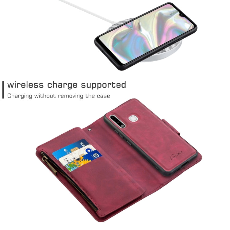 For Samsung Galaxy A70e Skin Feel Detachable Magnetic Zipper Horizontal Flip PU Leather Case with Multi-Card Slots & Holder & Wallet & Photo Frame & Lanyard