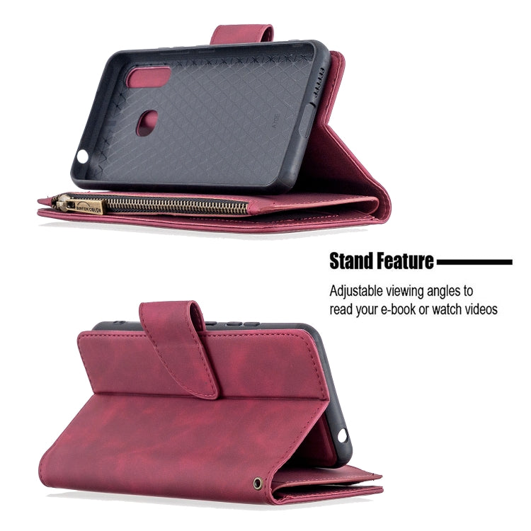For Samsung Galaxy A70e Skin Feel Detachable Magnetic Zipper Horizontal Flip PU Leather Case with Multi-Card Slots & Holder & Wallet & Photo Frame & Lanyard