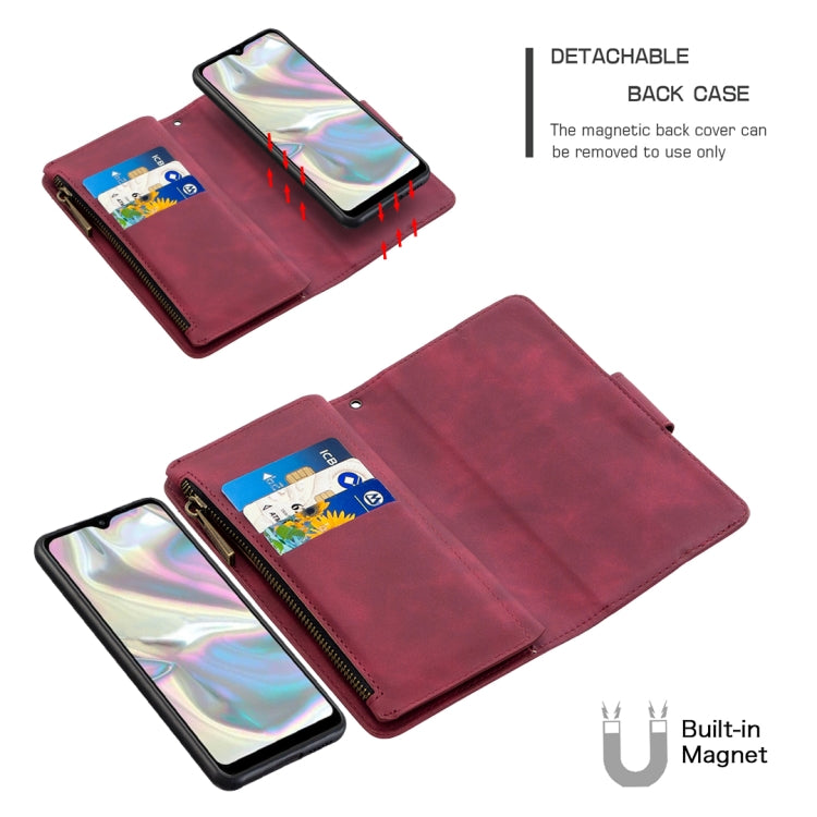 For Samsung Galaxy A70e Skin Feel Detachable Magnetic Zipper Horizontal Flip PU Leather Case with Multi-Card Slots & Holder & Wallet & Photo Frame & Lanyard