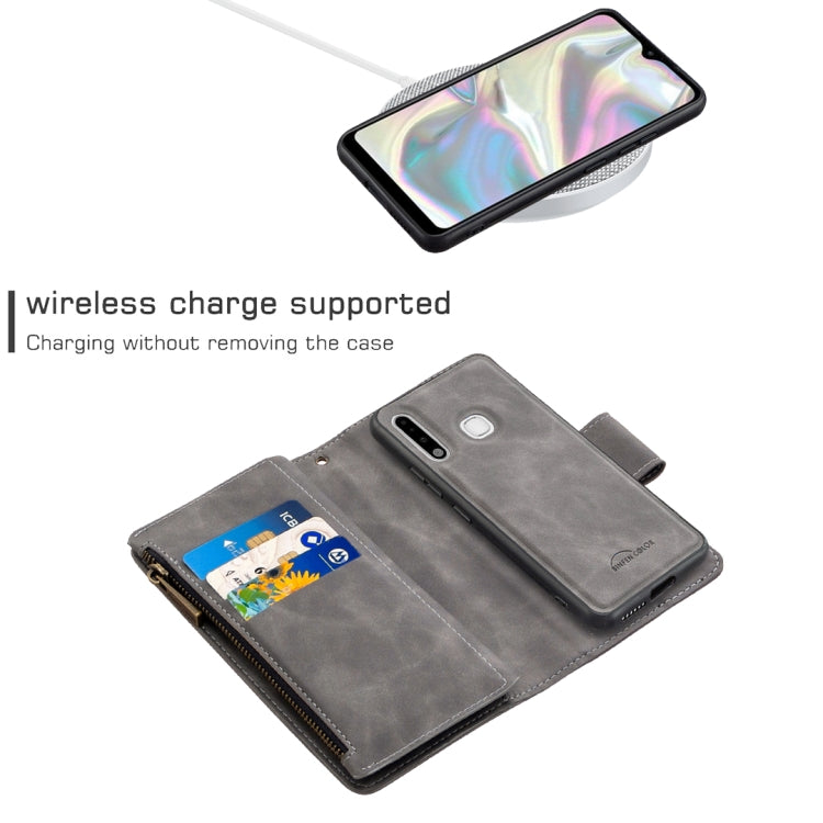 For Samsung Galaxy A70e Skin Feel Detachable Magnetic Zipper Horizontal Flip PU Leather Case with Multi-Card Slots & Holder & Wallet & Photo Frame & Lanyard