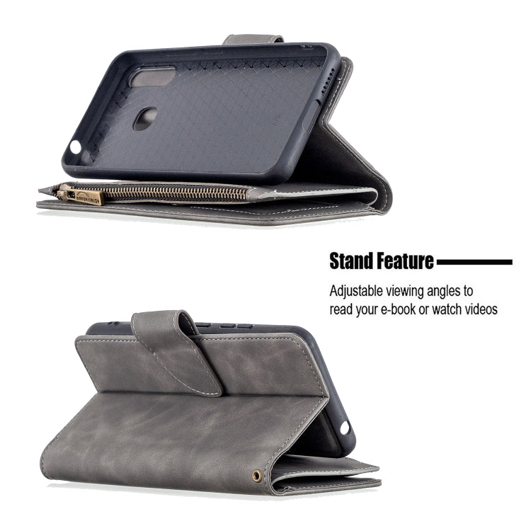 For Samsung Galaxy A70e Skin Feel Detachable Magnetic Zipper Horizontal Flip PU Leather Case with Multi-Card Slots & Holder & Wallet & Photo Frame & Lanyard