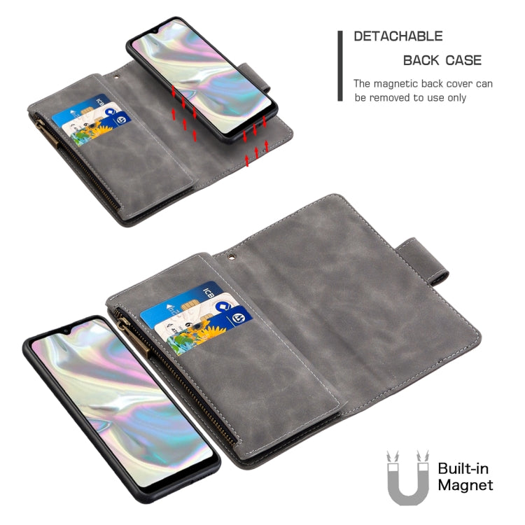 For Samsung Galaxy A70e Skin Feel Detachable Magnetic Zipper Horizontal Flip PU Leather Case with Multi-Card Slots & Holder & Wallet & Photo Frame & Lanyard