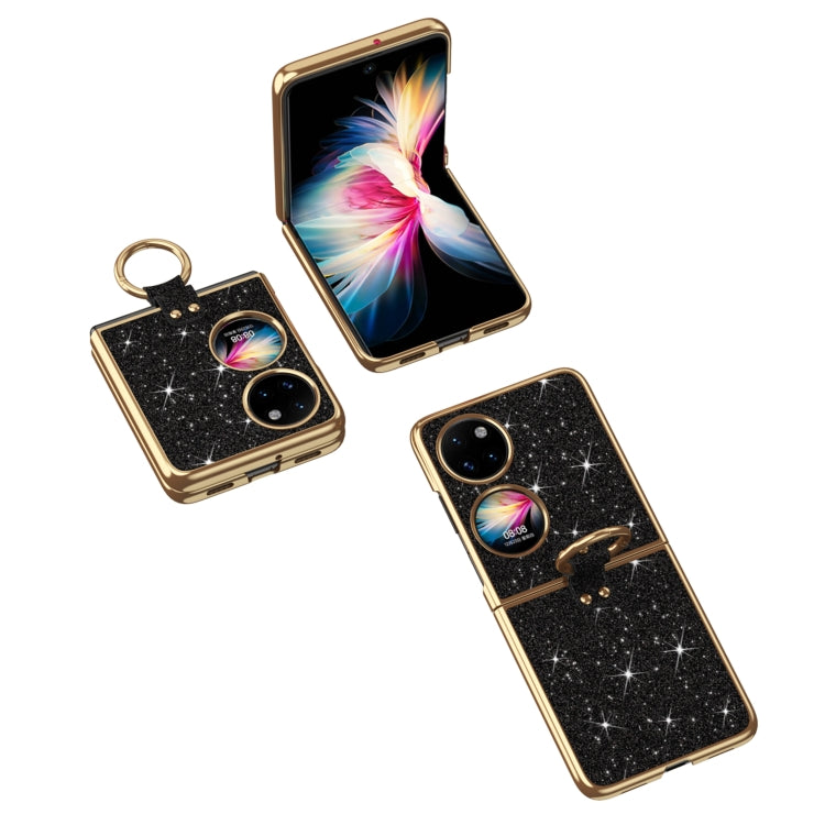 For Huawei P50 Pocket Plating Gradient Color Glitter Phone Case With Ring Holder