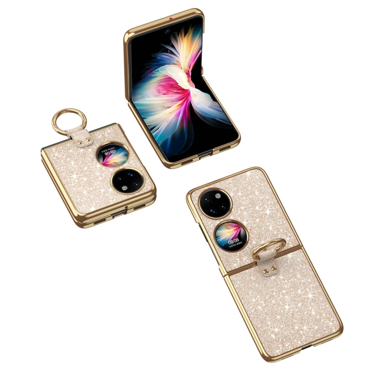 For Huawei P50 Pocket Plating Gradient Color Glitter Phone Case With Ring Holder