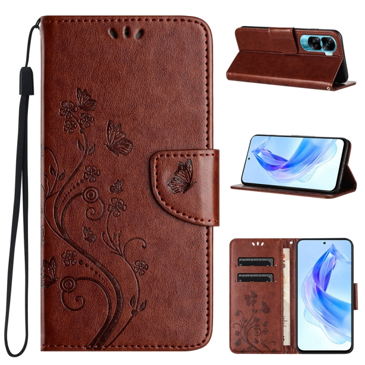 For Honor 90 Lite Butterfly Flower Pattern Flip Leather Phone Case