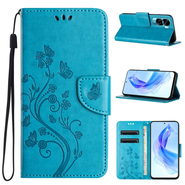 For Honor 90 Lite Butterfly Flower Pattern Flip Leather Phone Case