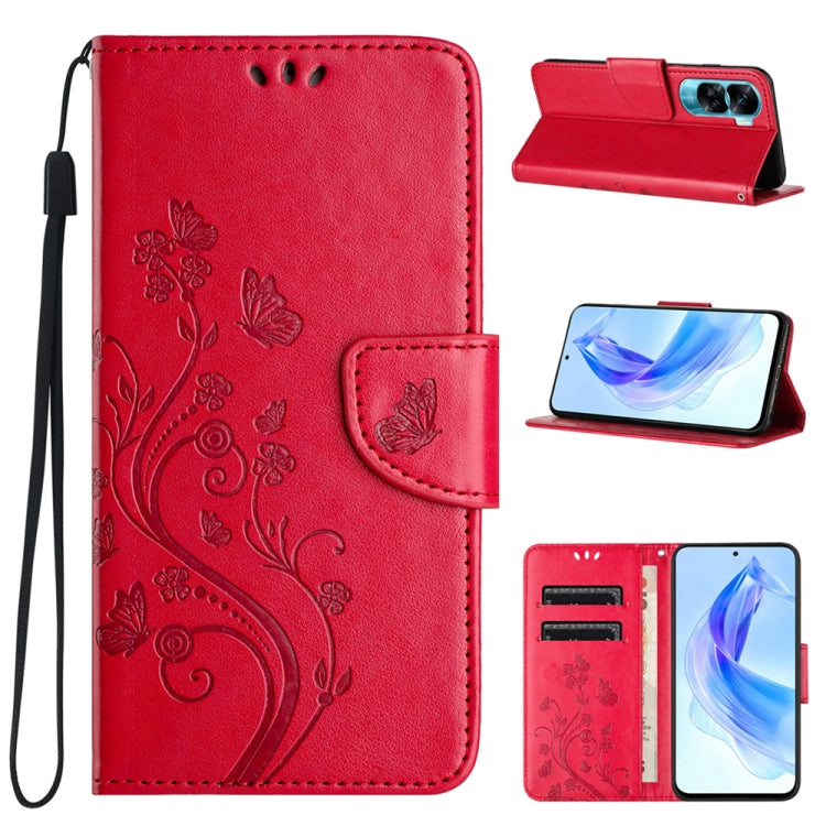 For Honor 90 Lite Butterfly Flower Pattern Flip Leather Phone Case