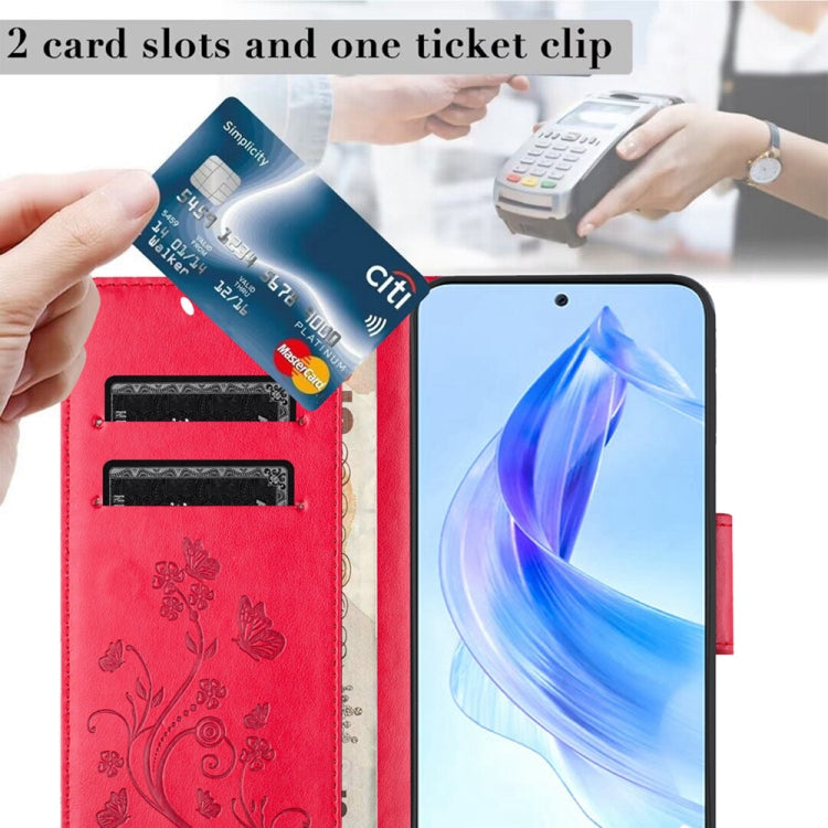 For Honor 90 Lite Butterfly Flower Pattern Flip Leather Phone Case