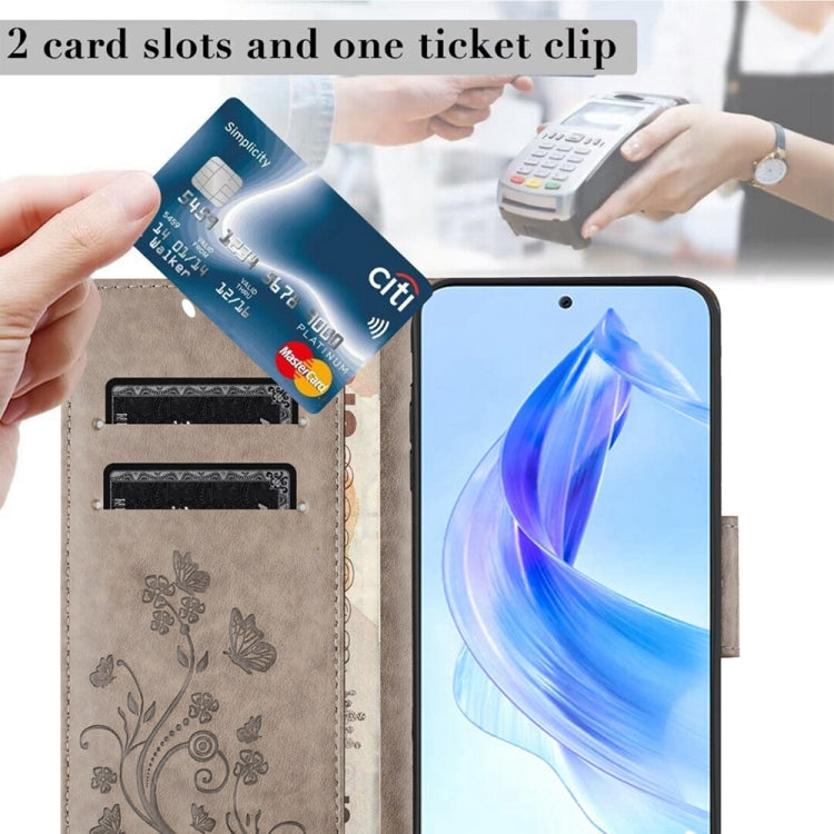 For Honor 90 Lite Butterfly Flower Pattern Flip Leather Phone Case