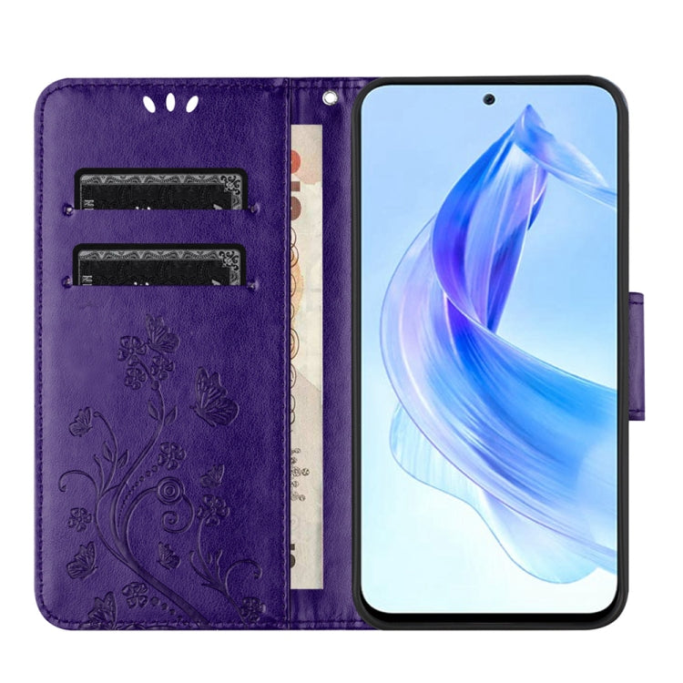 For Honor 90 Lite Butterfly Flower Pattern Flip Leather Phone Case