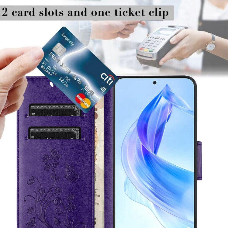 For Honor 90 Lite Butterfly Flower Pattern Flip Leather Phone Case