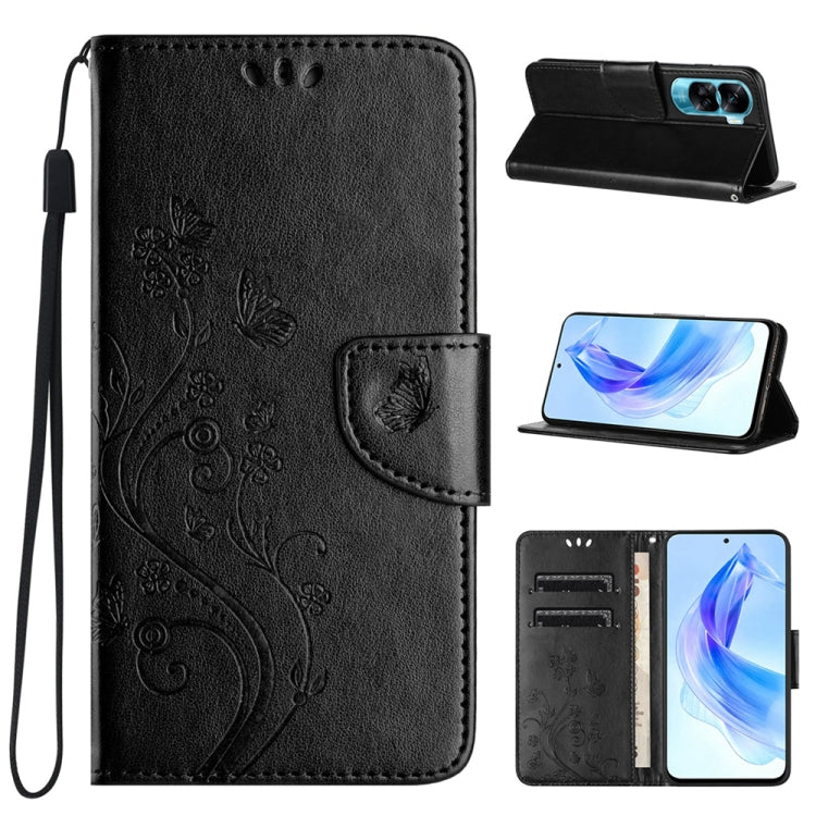 For Honor 90 Lite Butterfly Flower Pattern Flip Leather Phone Case
