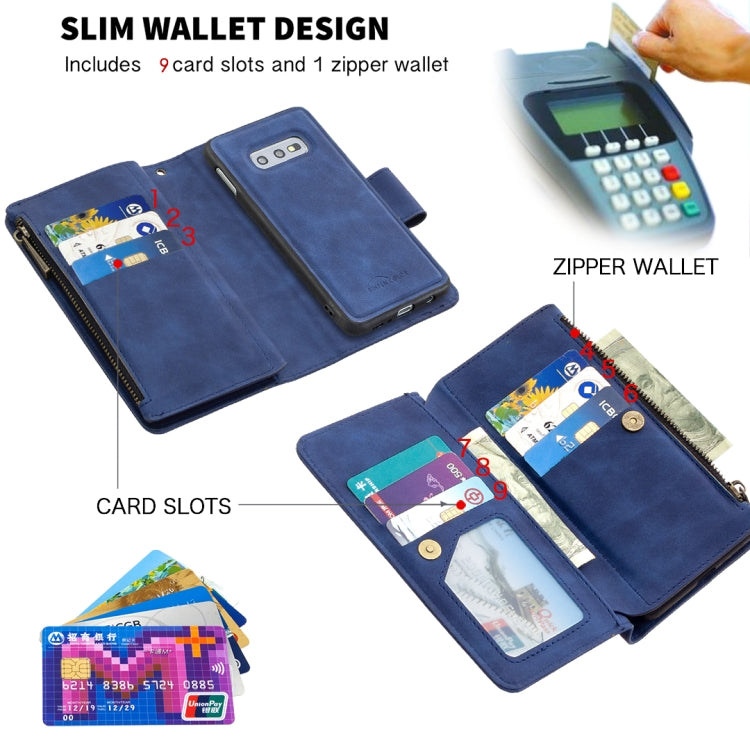 For Samsung Galaxy A81 Skin Feel Detachable Magnetic Zipper Horizontal Flip PU Leather Case with Multi-Card Slots & Holder & Wallet & Photo Frame & Lanyard