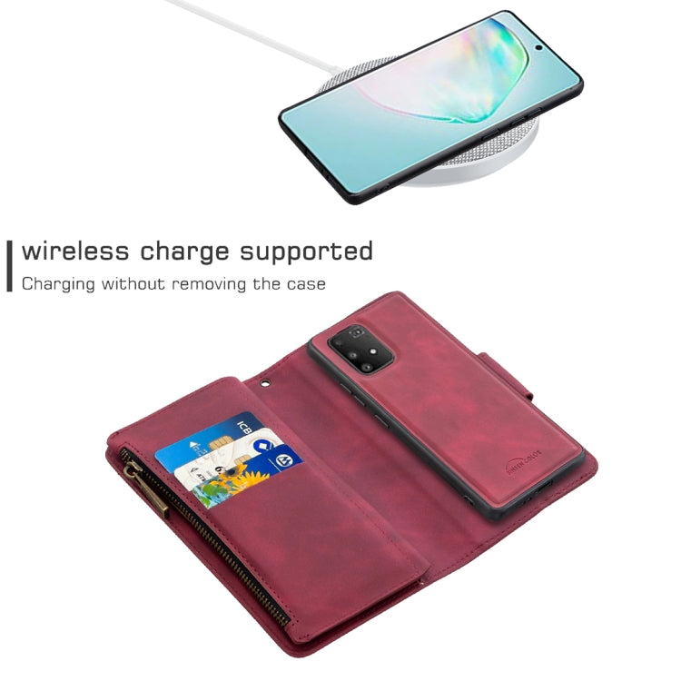 For Samsung Galaxy A91 Skin Feel Detachable Magnetic Zipper Horizontal Flip PU Leather Case with Multi-Card Slots & Holder & Wallet & Photo Frame & Lanyard