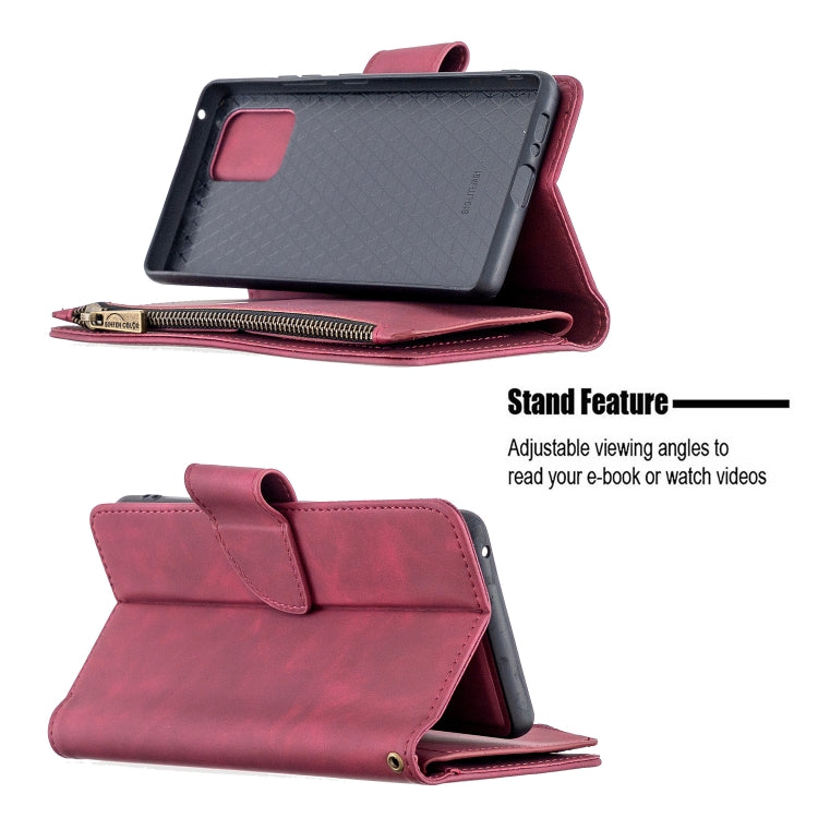For Samsung Galaxy A91 Skin Feel Detachable Magnetic Zipper Horizontal Flip PU Leather Case with Multi-Card Slots & Holder & Wallet & Photo Frame & Lanyard
