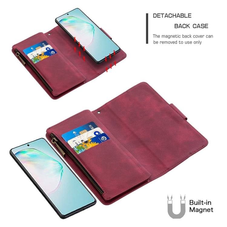 For Samsung Galaxy A91 Skin Feel Detachable Magnetic Zipper Horizontal Flip PU Leather Case with Multi-Card Slots & Holder & Wallet & Photo Frame & Lanyard
