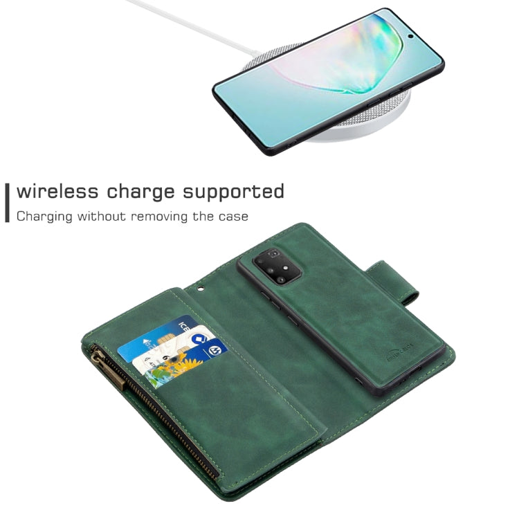 For Samsung Galaxy A91 Skin Feel Detachable Magnetic Zipper Horizontal Flip PU Leather Case with Multi-Card Slots & Holder & Wallet & Photo Frame & Lanyard