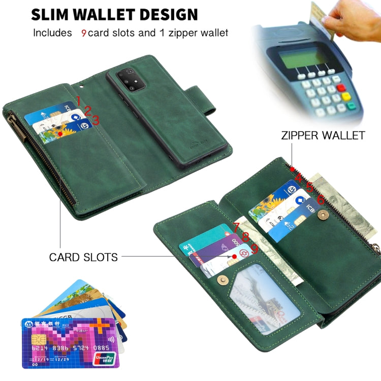 For Samsung Galaxy A91 Skin Feel Detachable Magnetic Zipper Horizontal Flip PU Leather Case with Multi-Card Slots & Holder & Wallet & Photo Frame & Lanyard