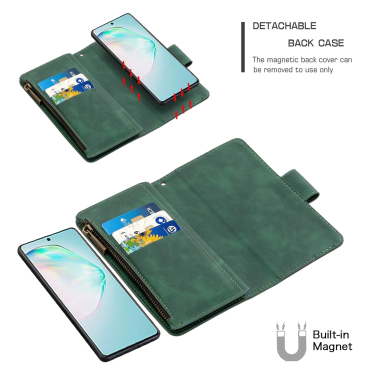 For Samsung Galaxy A91 Skin Feel Detachable Magnetic Zipper Horizontal Flip PU Leather Case with Multi-Card Slots & Holder & Wallet & Photo Frame & Lanyard