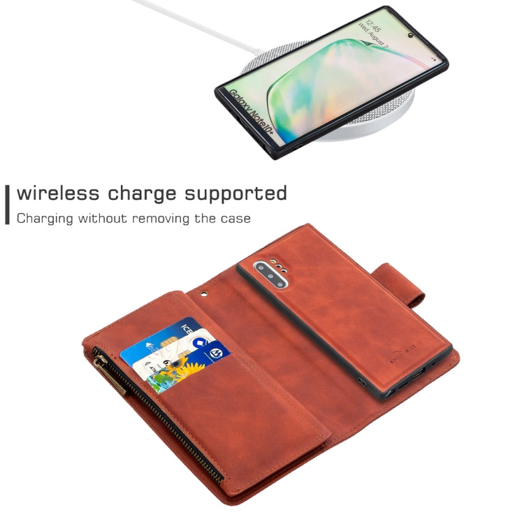 For Samsung Galaxy Note10+ Skin Feel Detachable Magnetic Zipper Horizontal Flip PU Leather Case with Multi-Card Slots & Holder & Wallet & Photo Frame & Lanyard