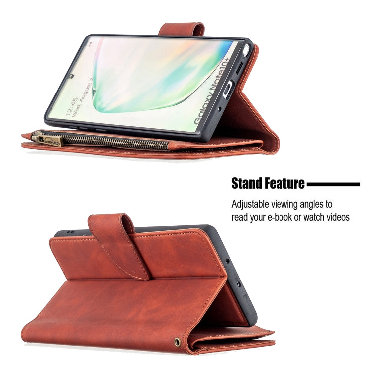 For Samsung Galaxy Note10+ Skin Feel Detachable Magnetic Zipper Horizontal Flip PU Leather Case with Multi-Card Slots & Holder & Wallet & Photo Frame & Lanyard